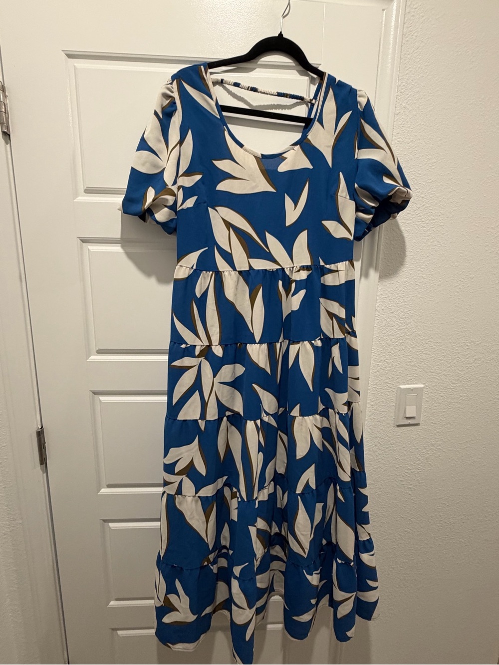 Amazon Blue and Cream Floral Tiered Maxi Dress